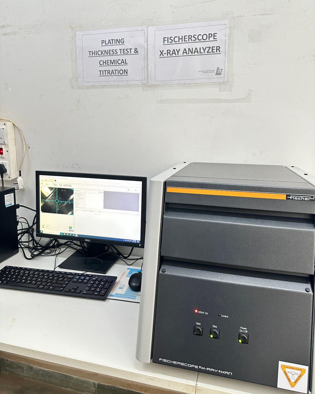 Fischerscope X-RAY XAN coating thickness analyser and its computer in the in-house testing lab